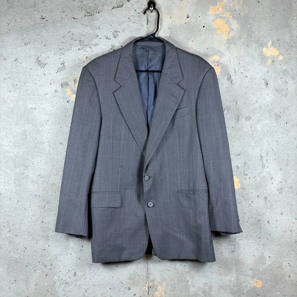 Hickey Freeman Mens 40R Gray Check Wool Blazer Jacket Canterbury Single Breasted